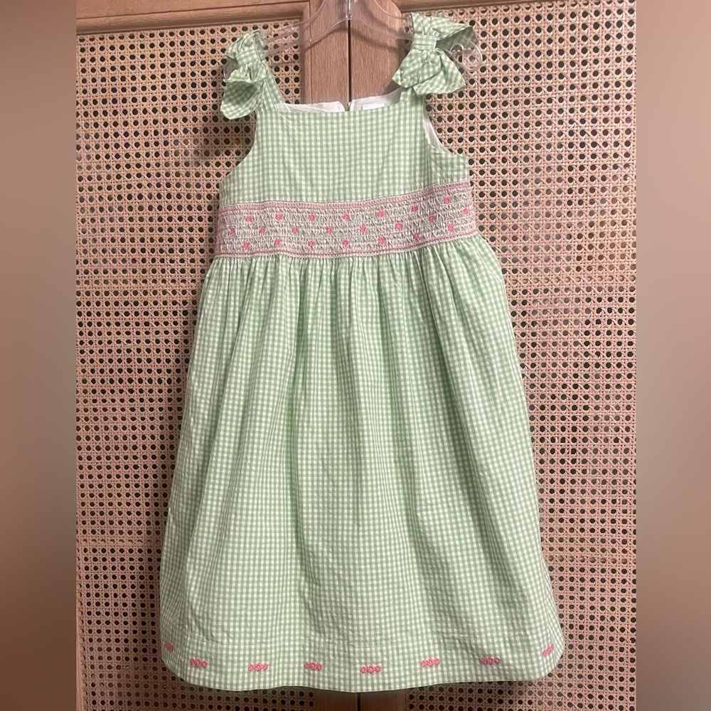Gymboree  Girls Size 7 Green Gingham Smocked Dress Easter